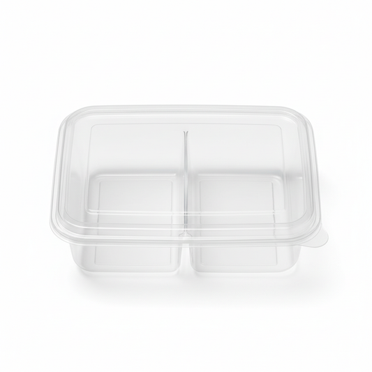 Transparent PLA 2 compartment container top view