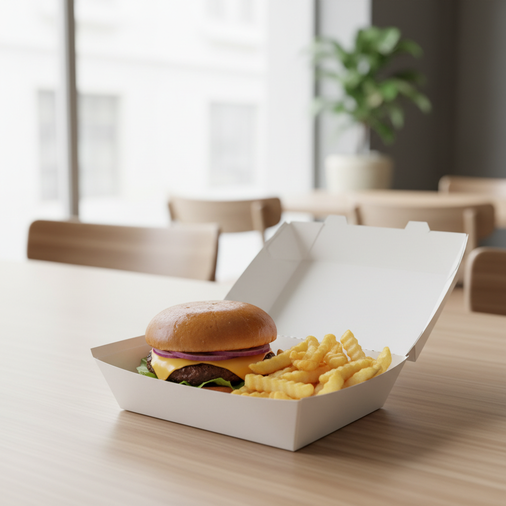 White paper food box 500ml with burger lifestyle