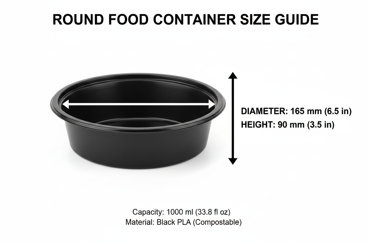 Size guide round black 1000ml PLA container