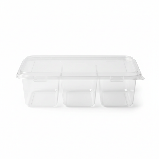 Transparent PLA 5 compartment container front view