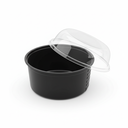 Black 100ml PLA container transparent lid open