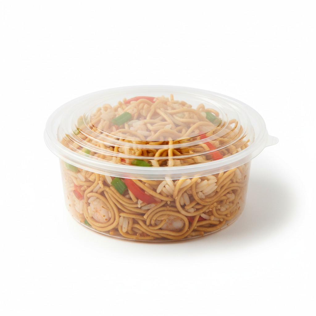 Round transparent PLA 500ml container with rice lifestyle