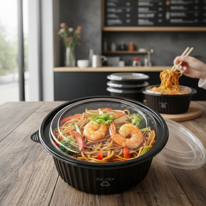 Round black PLA 500ml container with rice lifestyle