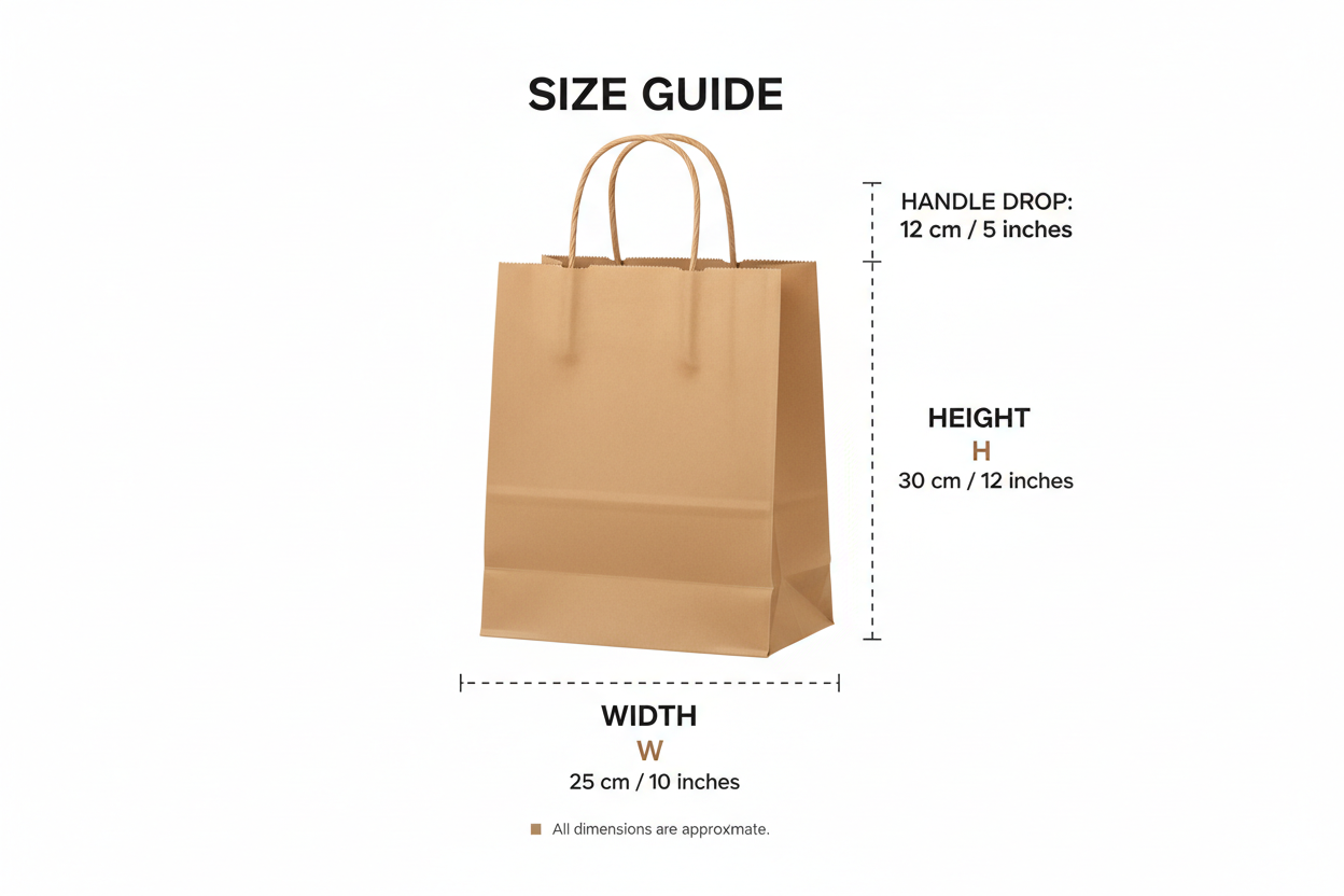 Size guide kraft paper bag with handle