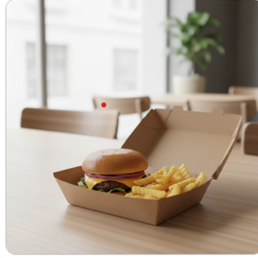 Kraft paper food box 500ml open with snacks