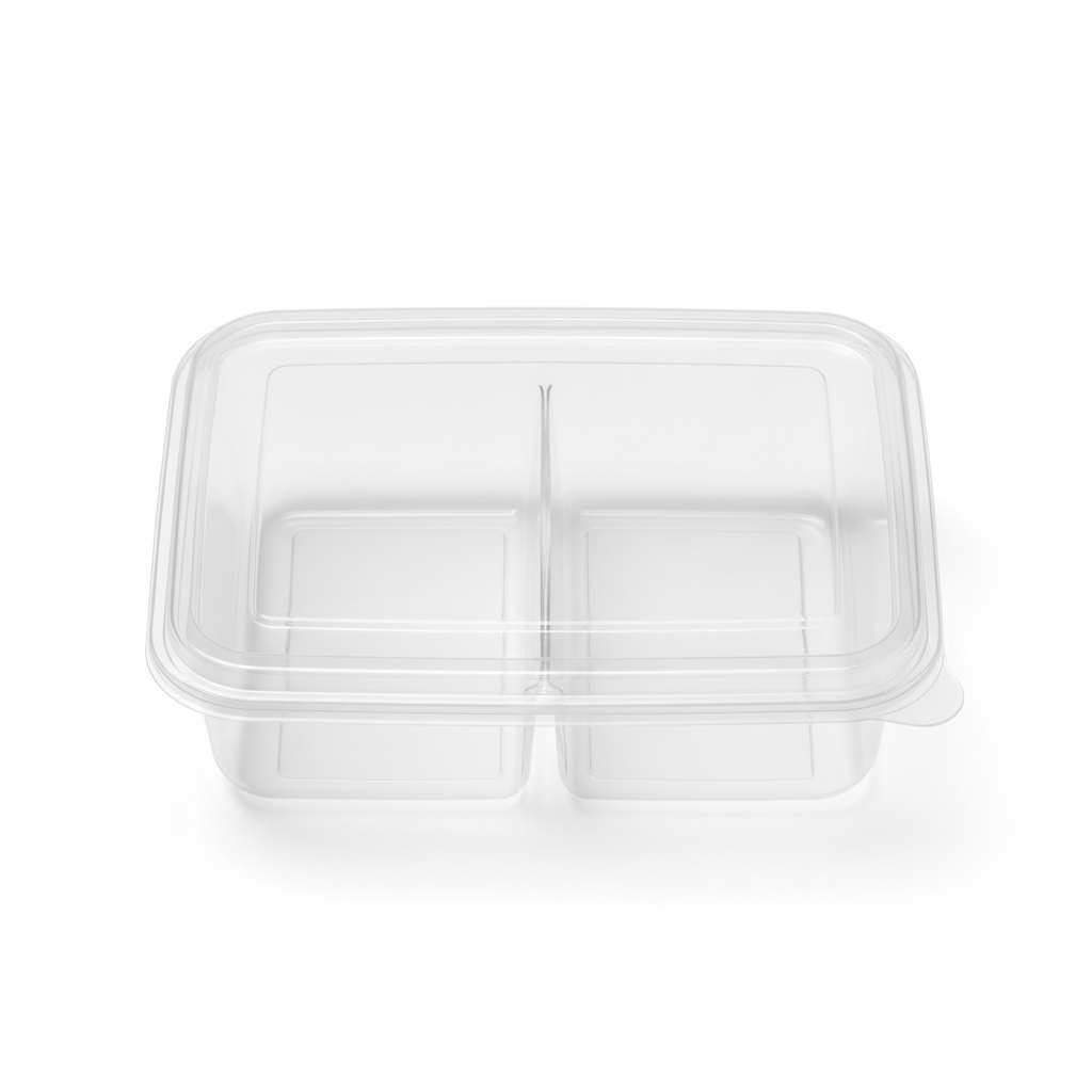Transparent PLA 2 compartment container top view