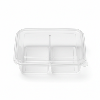 Transparent PLA 2 compartment container top view