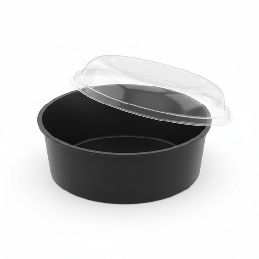 Round black 1000ml PLA container lid open