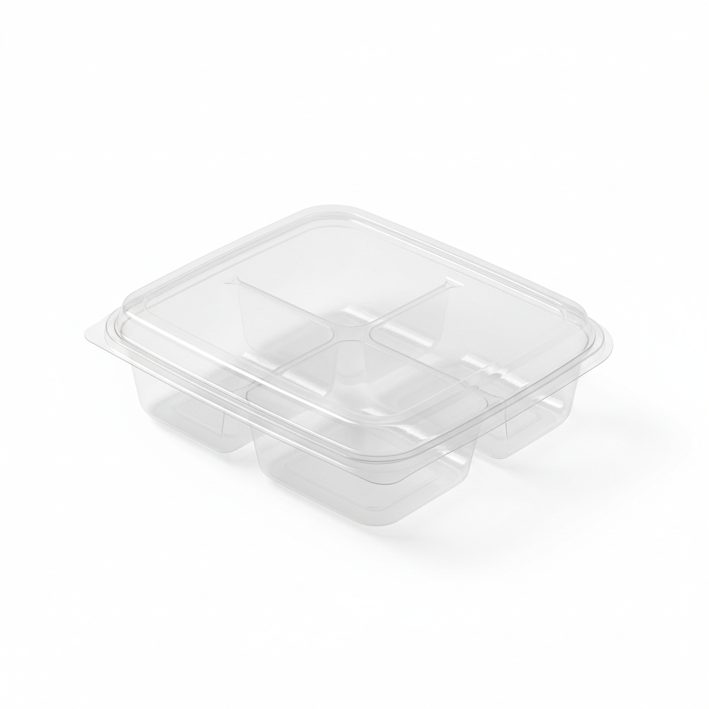 Transparent PLA 3 compartment container top view
