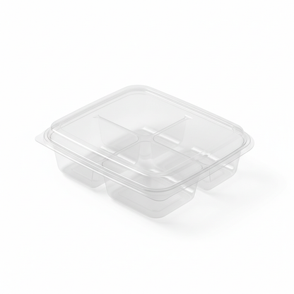 Transparent PLA 3 compartment container top view