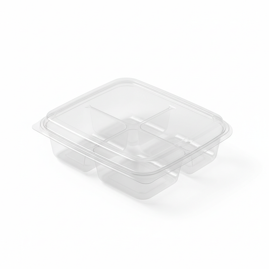 Transparent PLA 3 compartment container top view