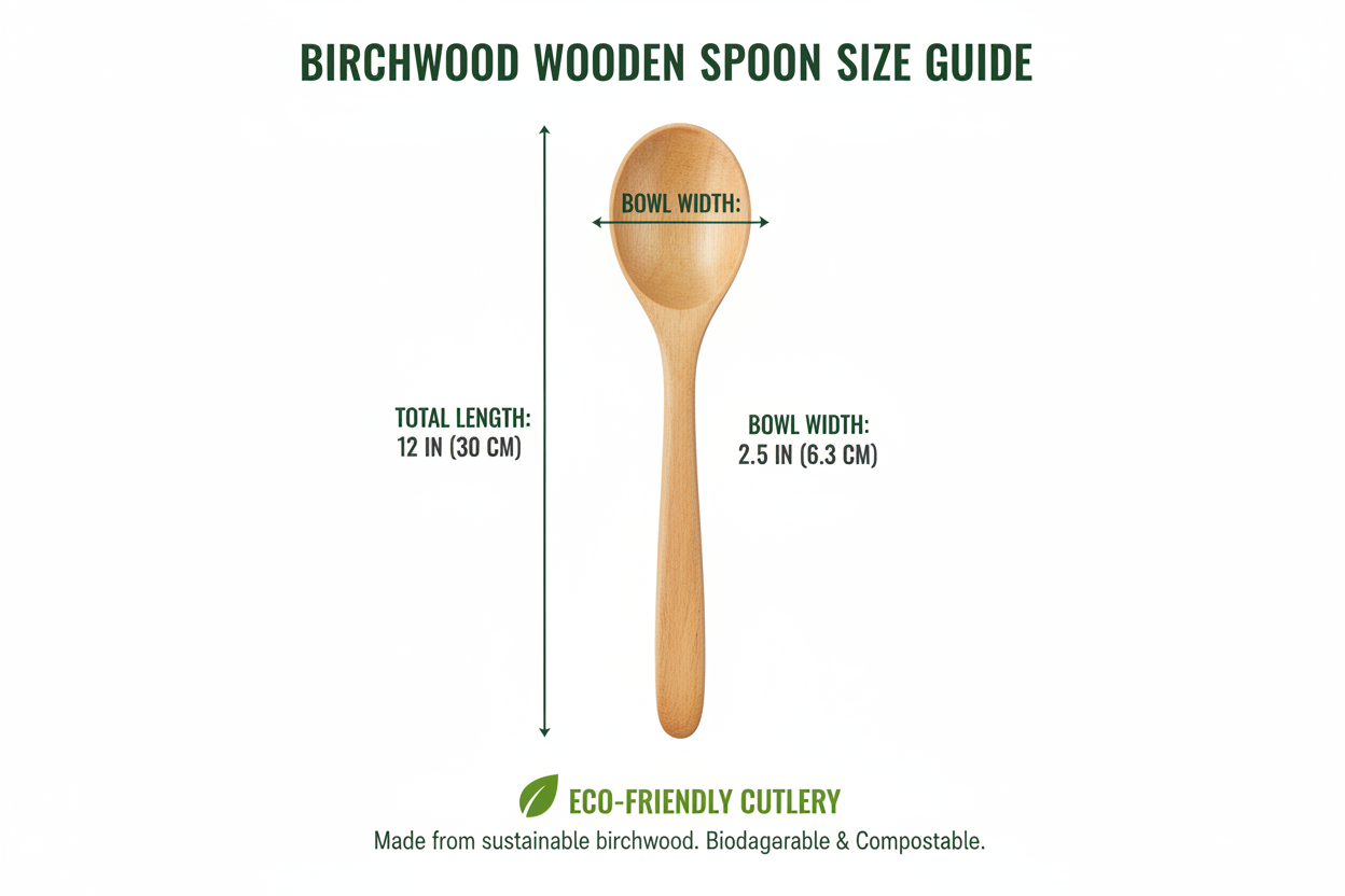 Size guide for birchwood wooden spoon