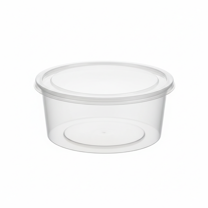 Round transparent PLA food container 1000ml with clear lid