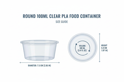 Size guide round transparent 100ml PLA container