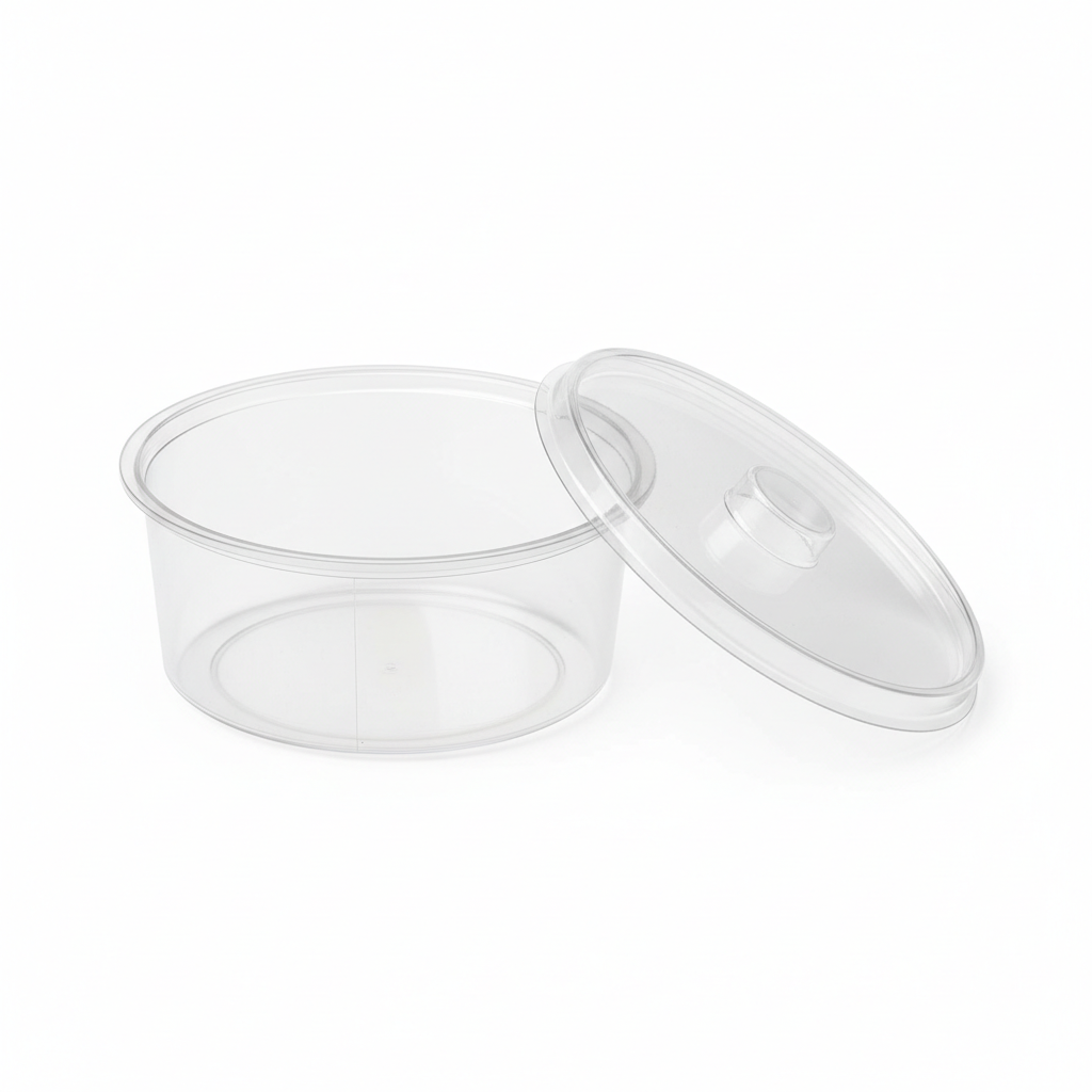 Round transparent 50ml PLA container lid open