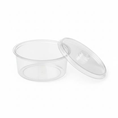 Round transparent 50ml PLA container lid open