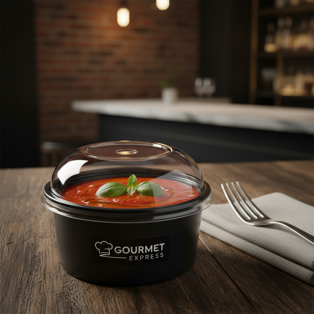 Black PLA 100ml container with sauce lifestyle