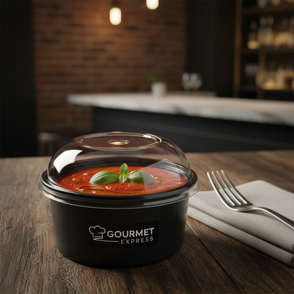 Black PLA 100ml container with sauce lifestyle