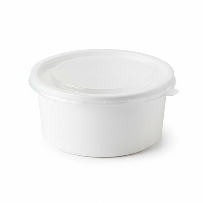 Round white PLA food container 250ml with transparent lid