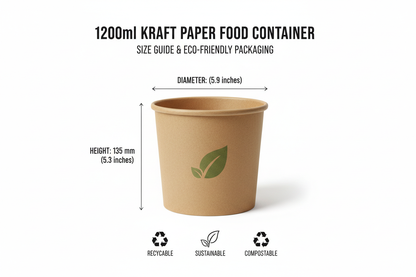 Size guide for 1200ml kraft paper container