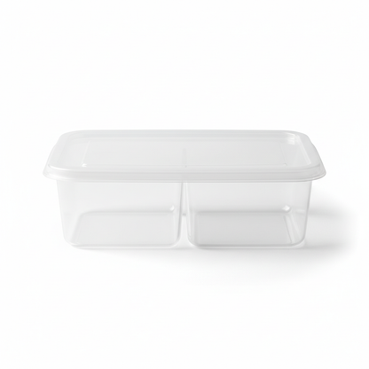 Transparent PLA 2 compartment container front view