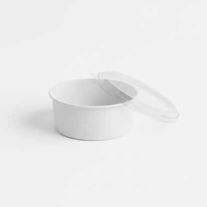 Round white 250ml PLA container lid open