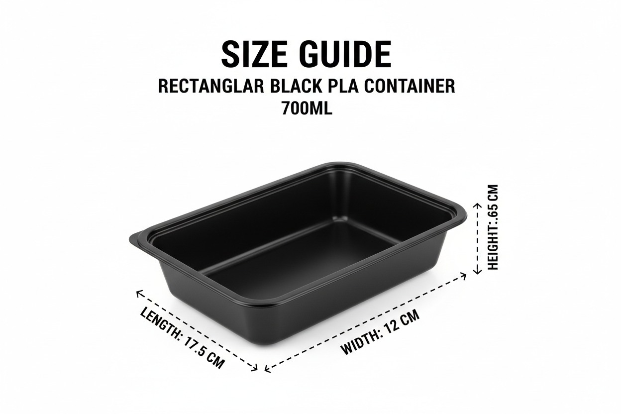 Size guide rectangular black PLA 700ml