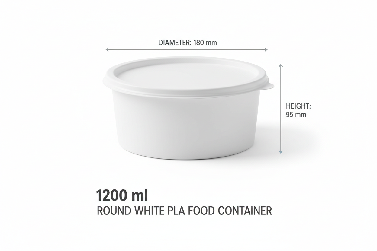 Size guide round white 1200ml PLA container