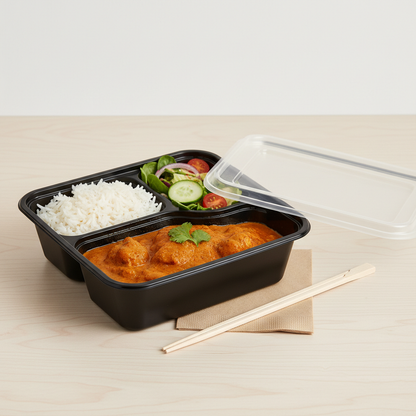Rectangular black PLA 1000ml with full meal lifestyle