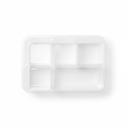 Transparent PLA 5 compartment container top view showing 5 sections