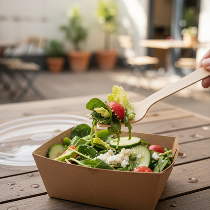 Wooden fork with salad lifestyle shot