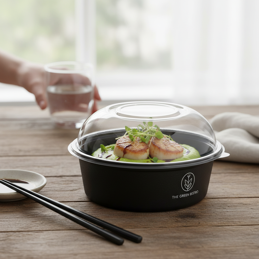 Black PLA 250ml container with food lifestyle