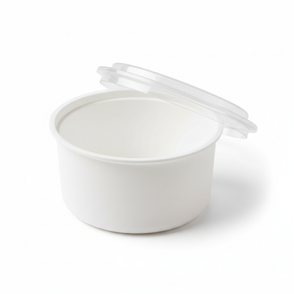 Round white 50ml PLA container lid open