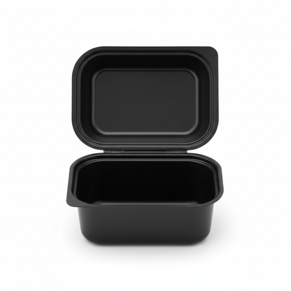 Black 50ml PLA container with lid open
