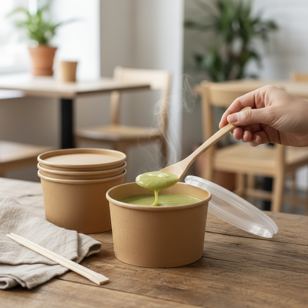Wooden spoon with soup lifestyle shot