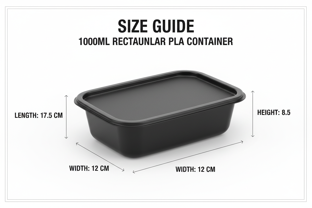 Size guide rectangular black PLA 1000ml