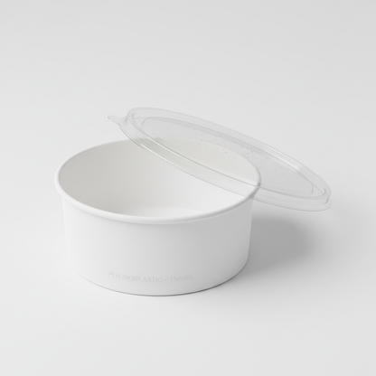 Round white 1500ml PLA container lid open