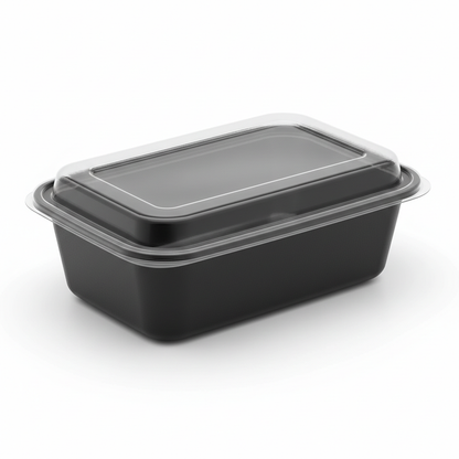 Rectangular black PLA food container 500ml with clear lid