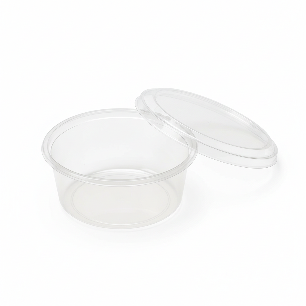 Round transparent 1000ml PLA container lid open