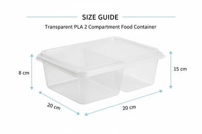 Size guide transparent PLA 2 compartment container