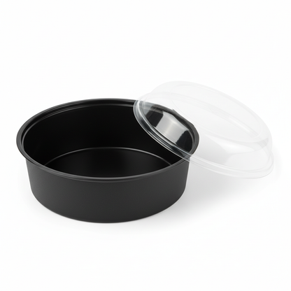 Round black 1200ml PLA container lid open