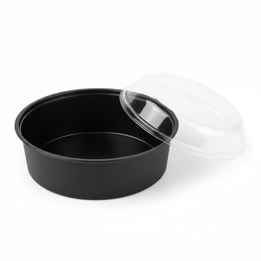 Round black 1200ml PLA container lid open