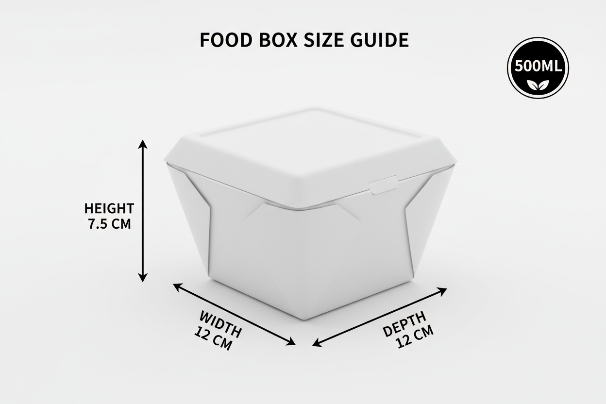 Size guide white paper food box 500ml dimensions