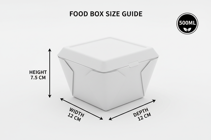Size guide white paper food box 500ml dimensions