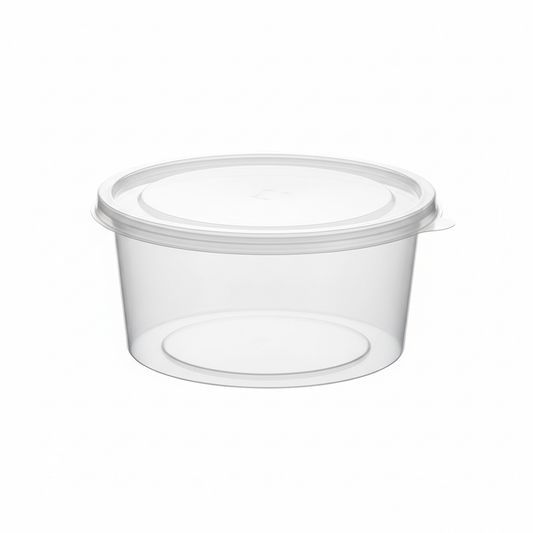 Round transparent PLA food container 1200ml with clear lid