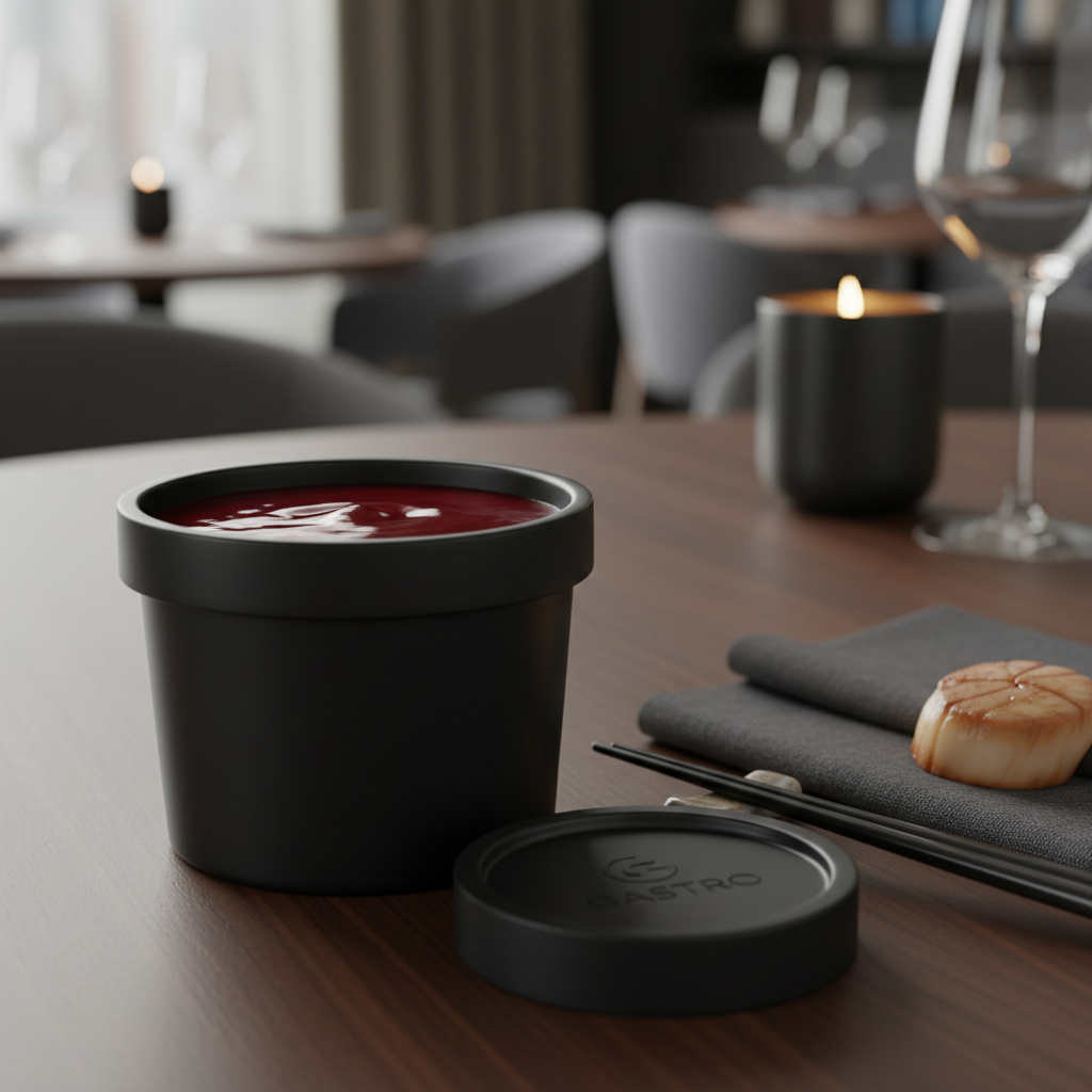 Black PLA 50ml container with sauce lifestyle