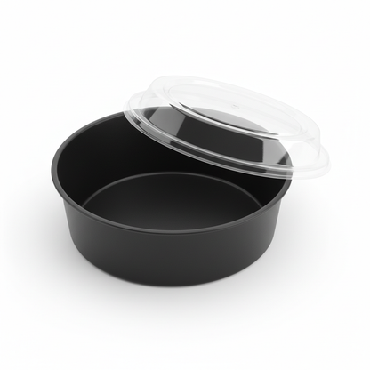 Round black 1500ml PLA container lid open