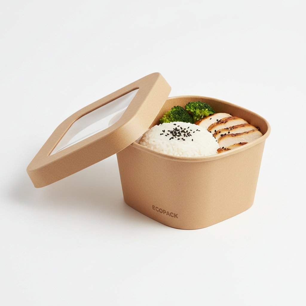500ml kraft paper container with lid open