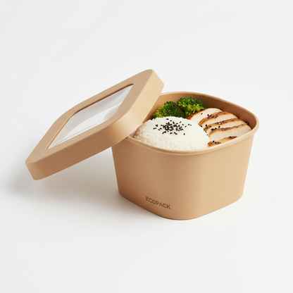 500ml kraft paper container with lid open