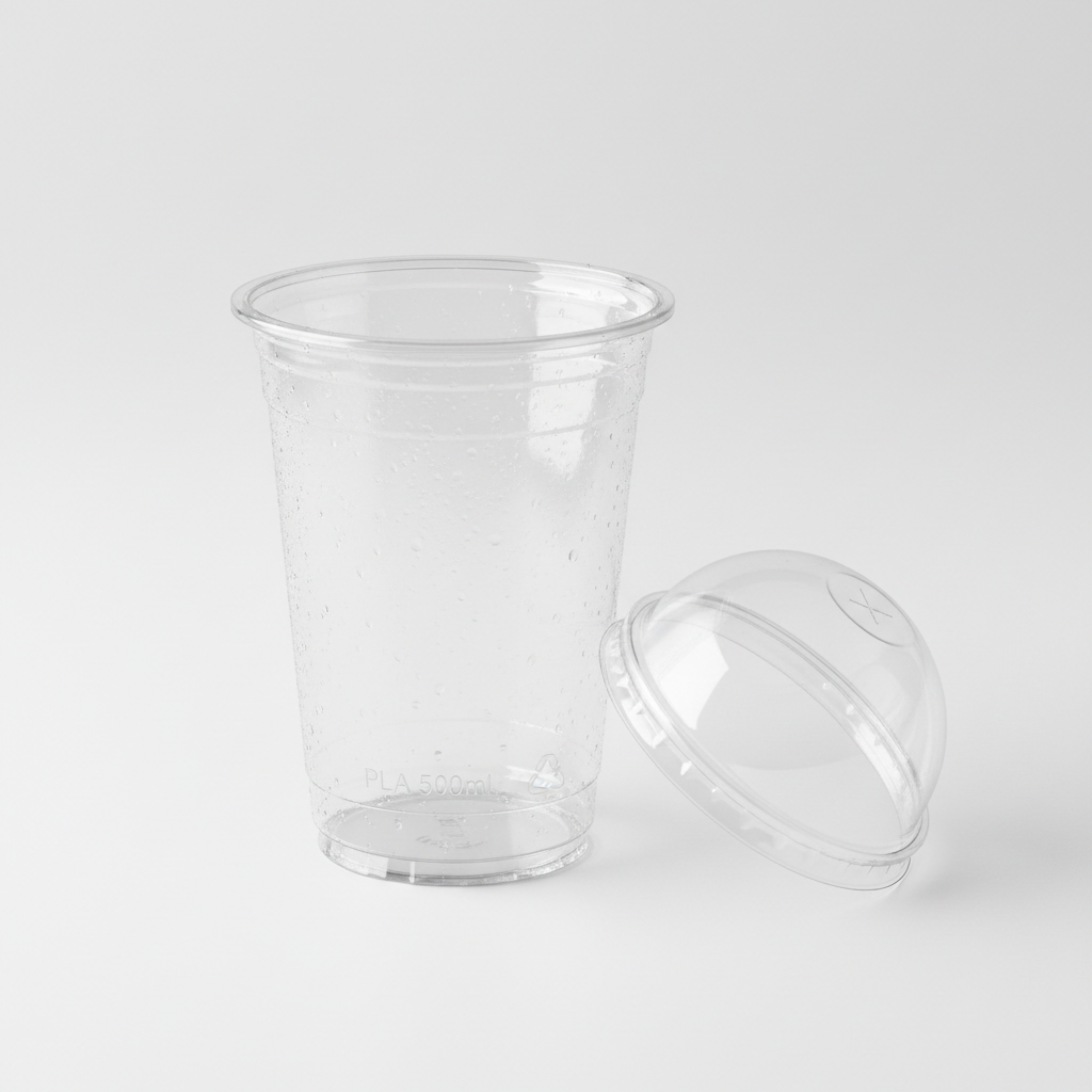 PLA transparent glass 500ml lid open